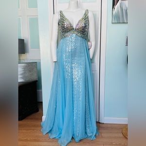 Party Time Formals Blue Sequin Prom Dress